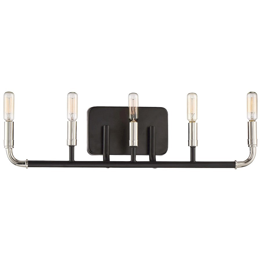 Minka Lavery Liege 24in 5-Light Vanity Light | Transitional Matte Black with Polished Nickel | Bathroom Vanity | 24 x 24 x 6 in | Model 4068-572