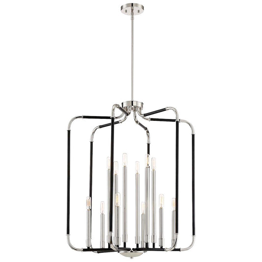 Minka Lavery Liege 28in 12-Light Pendant | Modern Matte Black and Polished Nickel | Dining Room & Living Room | 28 x 28 x 34 in | Model 4069-572