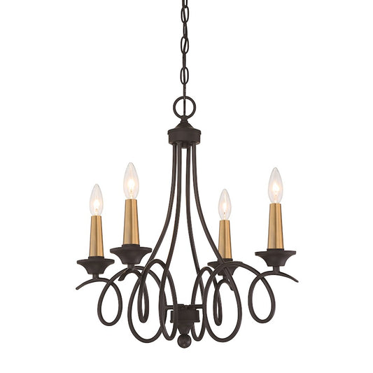Minka Lavery La Courbe 4-Light Chandelier | Transitional Coal with Antique Brass | Dining Room & Living Room | 20 x 20 x 21 in | Model 4073-676