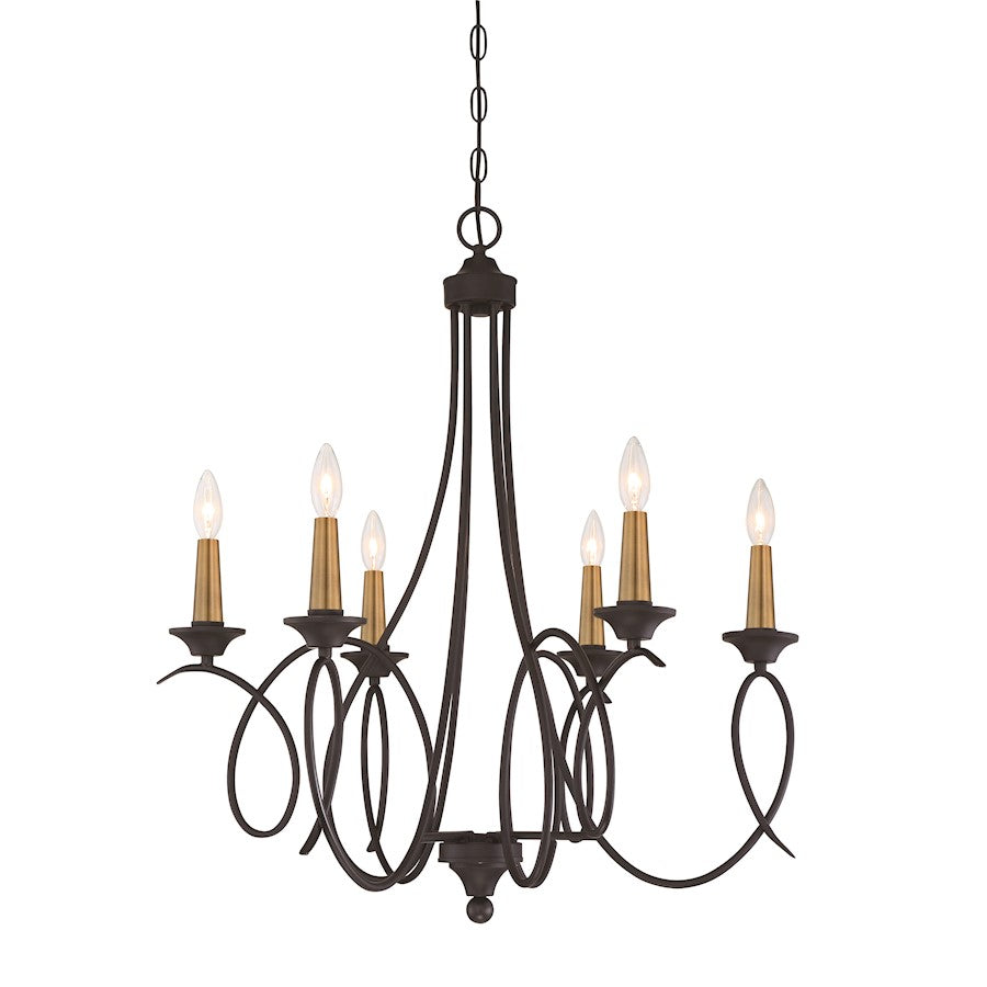 Minka Lavery La Courbe 6-Light Chandelier | Transitional Coal with Antique Brass | Dining Room & Great Room | 28 x 28 x 31 in | Model 4076-676