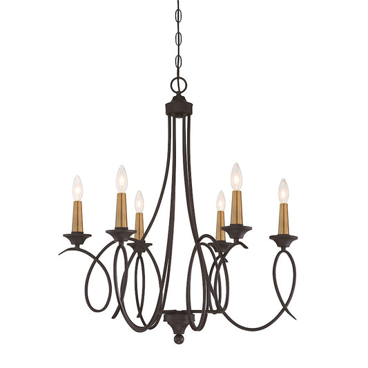 Minka Lavery La Courbe 6-Light Chandelier | Transitional Coal with Antique Brass | Dining Room & Great Room | 28 x 28 x 31 in | Model 4076-676
