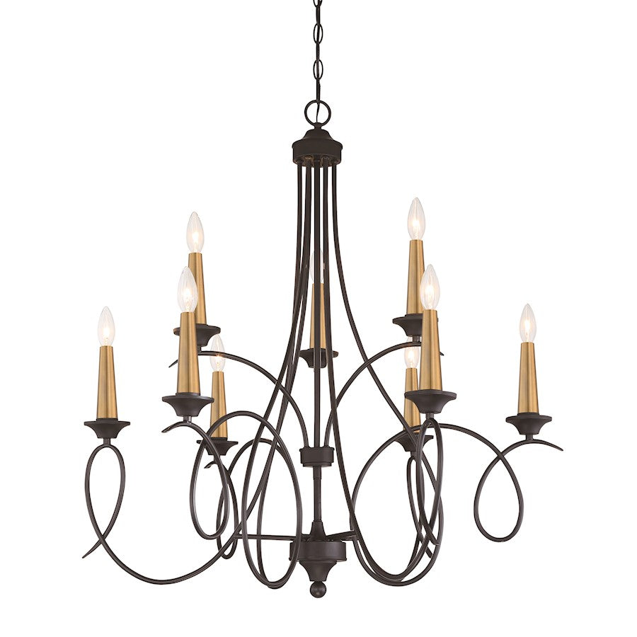 Minka Lavery La Courbe 9-Light Chandelier | Transitional Coal with Antique Brass | Dining Room & Great Room | 34 x 34 x 36 in | Model 4079-676