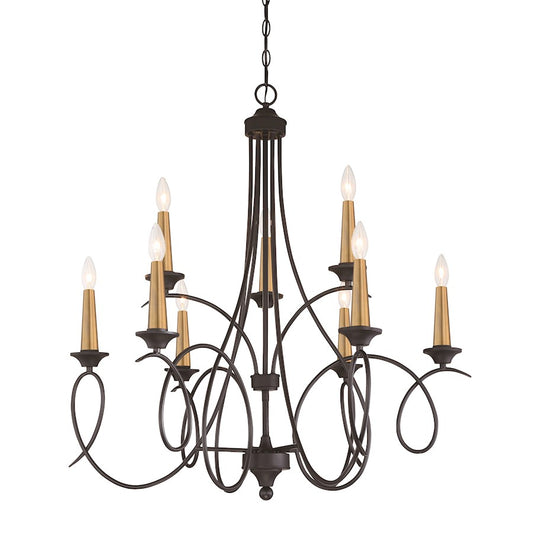 Minka Lavery La Courbe 9-Light Chandelier | Transitional Coal with Antique Brass | Dining Room & Great Room | 34 x 34 x 36 in | Model 4079-676