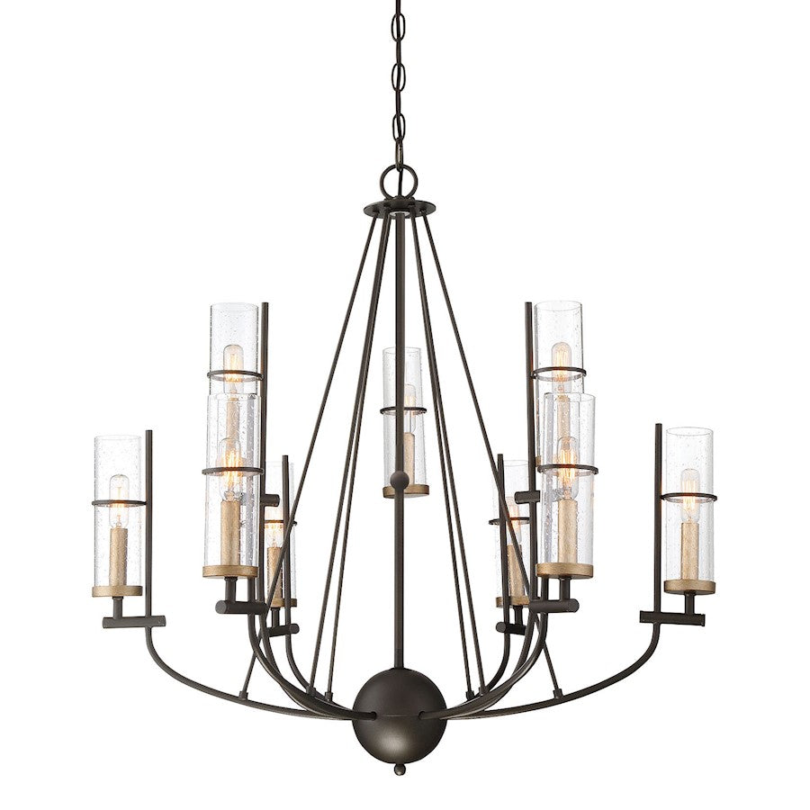 Minka Lavery Sussex Court 31in 9-Light Chandelier | Transitional Smoked Iron and Aged Gold | Dining Room & Foyer | 31 x 31 x 31 in | Model 4089-107