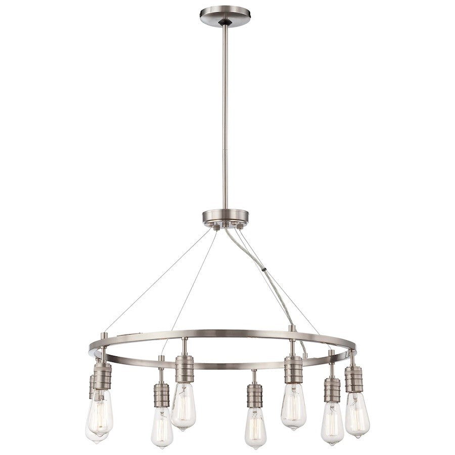 Minka Lavery Downtown Edison 27in 8-Light Chandelier | Industrial Brushed Nickel | Dining Room & Living Room | 27 x 27 x 21 in | Model 4138-84