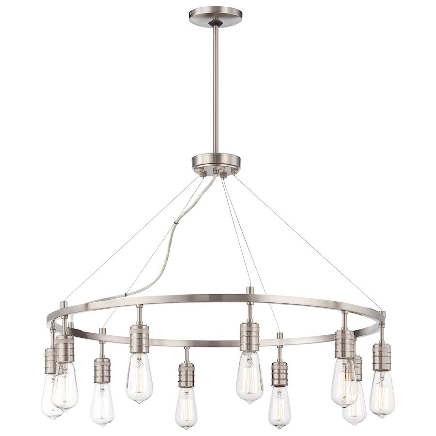 Minka Lavery Downtown Edison 32in 10-Light Chandelier | Industrial Brushed Nickel | Dining Room & Living Room | 32 x 32 x 23 in | Model 4139-84