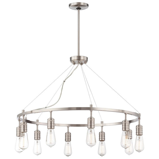 Minka Lavery Downtown Edison 32in 10-Light Chandelier | Industrial Brushed Nickel | Dining Room & Living Room | 32 x 32 x 23 in | Model 4139-84