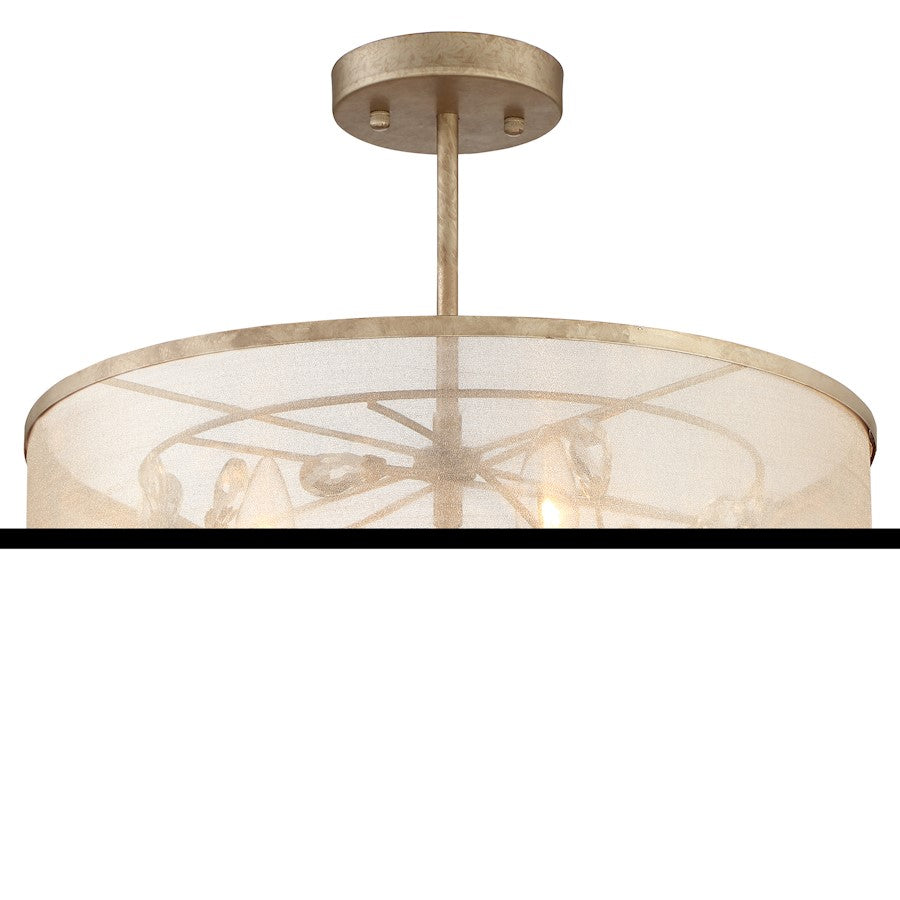 Minka Lavery Sara's Jewel 4-Light Semi-Flush Mount | Transitional Nanti Champagne Silver and Crystal Shade | Bedroom & Hallway | Model 4434-252
