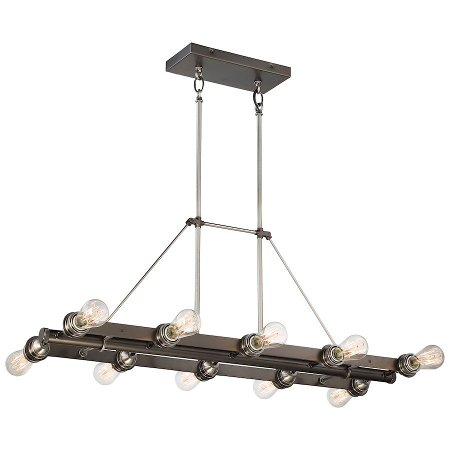 Minka Lavery Uptown Edison 38in 10-Light Island Linear Pendant | Transitional Harvard Court Bronze and Pewter Metal | Kitchen Island | Model 4457-784