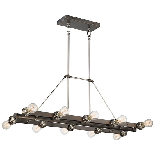 Minka Lavery Uptown Edison 38in 10-Light Island Linear Pendant | Transitional Harvard Court Bronze and Pewter Metal | Kitchen Island | Model 4457-784