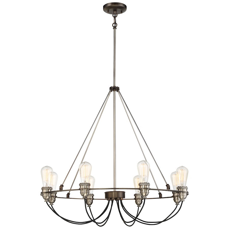 Minka Lavery Uptown Edison 30in 8-Light Chandelier | Transitional Harvard Court Bronze and Pewter Metal | Dining Room & Living Room | Model 4458-784