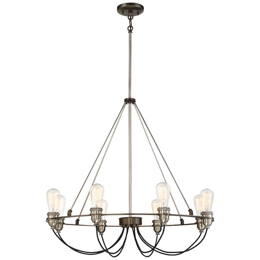 Minka Lavery Uptown Edison 30in 8-Light Chandelier | Transitional Harvard Court Bronze and Pewter Metal | Dining Room & Living Room | Model 4458-784
