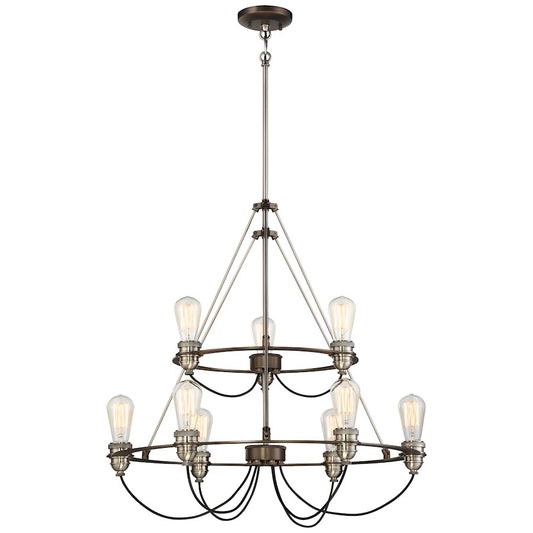 Minka Lavery Uptown Edison 27in 9-Light Chandelier | Industrial Bronze and Pewter | Dining Room & Living Room | 27 x 27 x 30 in | Model 4459-784