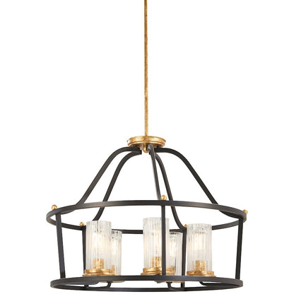 Minka Lavery Posh Horizon 26in 1-Light Pendant | French Country Sand Black with Gold Leaf and Clear Ribbed Glass | Kitchen Island & | Model 4515-100