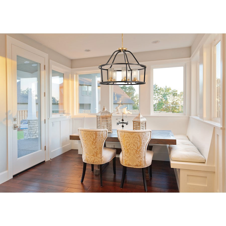 Minka Lavery Posh Horizon 26in 1-Light Pendant | French Country Sand Black with Gold Leaf and Clear Ribbed Glass | Kitchen Island & | Model 4515-100