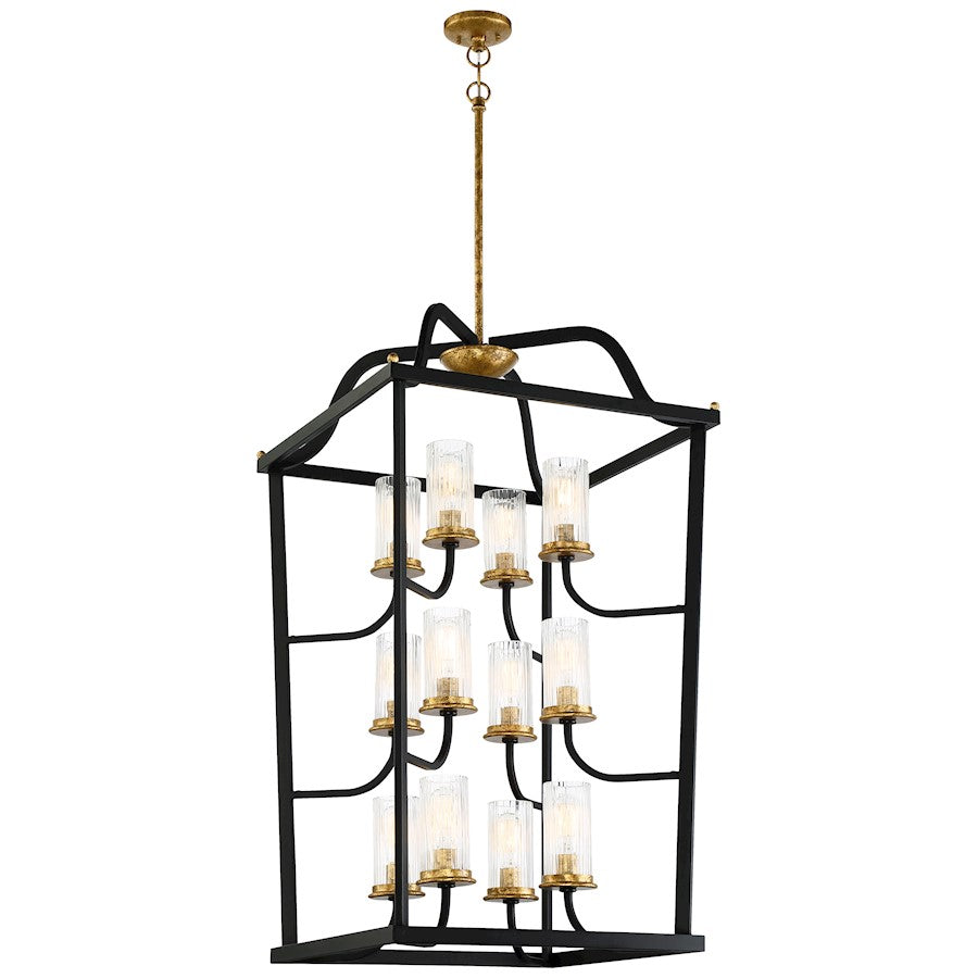 Minka Lavery Posh Horizon 24in Large Pendant | French Country Sand Black with Gold Leaf and Clear Ribbed Glass | Dining Room & | Model 4519-100
