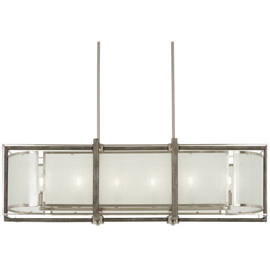 Minka Lavery Tyson's Gate 42in 6-Light Island Light | Brushed Nickel Steel and Shale Wood Glass | Kitchen Island & Dining Room | Model 4569-098