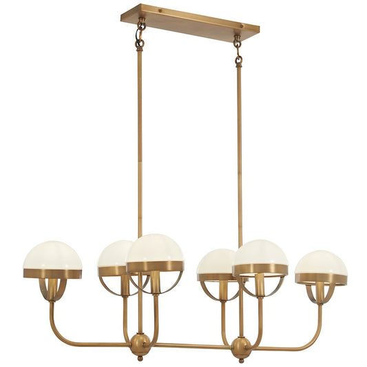 Minka Lavery Tannehill 38in 6-Light Island Light | Industrial Aged Brass Steel and Clear Glass | Kitchen Island & Dining Room | Model 4596-575