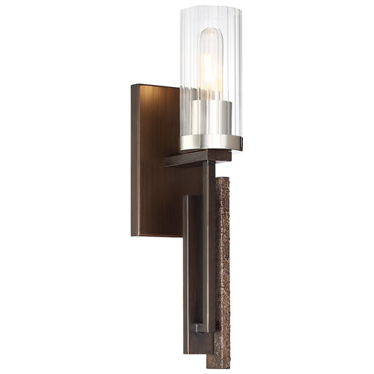 Minka Lavery Maddox Roe 1-Light Wall Sconce | Industrial Iron Ore with Gold Dust Highlights and Clear Fluted Glass | Hallway & | Model 4600-101