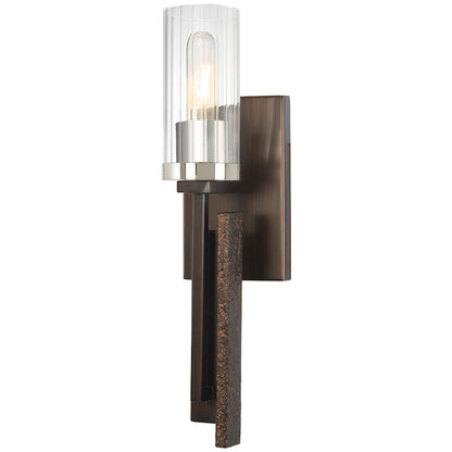 Minka Lavery Maddox Roe 1-Light Wall Sconce | Industrial Iron Ore with Gold Dust Highlights and Clear Fluted Glass | Hallway & | Model 4600-101
