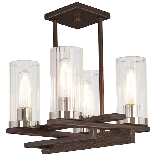 Minka Lavery Maddox Roe 4-Light Semi-Flush Mount | Industrial Iron Ore with Gold Dust Highlights and Clear Fluted Glass | Entryway & | Model 4605-101