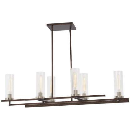Minka Lavery Maddox Roe 45in 6-Light Island Pendant | Industrial Iron Ore with Gold Dust and Clear Ribbed Glass | Kitchen Island & | Model 4606-101