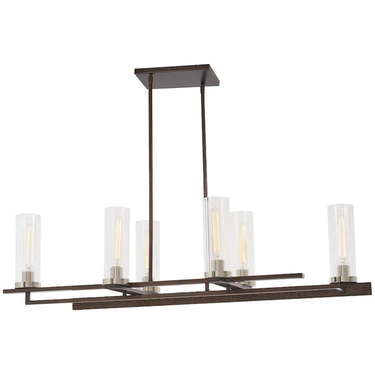 Minka Lavery Maddox Roe 45in 6-Light Island Pendant | Industrial Iron Ore with Gold Dust and Clear Ribbed Glass | Kitchen Island & | Model 4606-101
