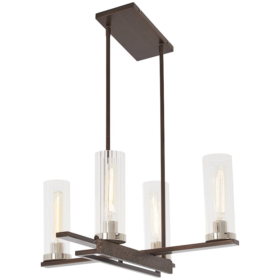 Minka Lavery Maddox Roe 24in 4-Light Chandelier | Industrial Iron Ore with Gold Dust Steel and Fluted Glass | Dining Room & Living | Model 4607-101