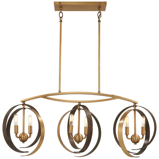 Minka Lavery Criterium 40in 6-Light Flush Mount | Industrial Aged Brass and Textured Iron | Hallway & Living Room | 40 x 12 x 14 in | Model 4623-099