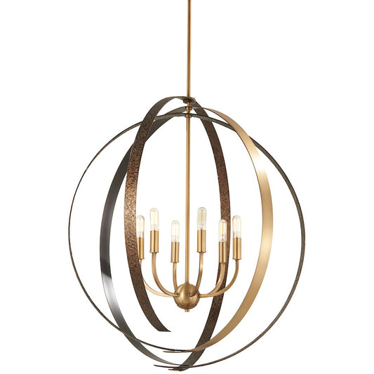 Minka Lavery Tyson's Gate 30in 6-Light Pendant | Aged Brass and Textured Iron | Kitchen Island & Dining Room | 30 x 30 x 32.5 in | Model 4628-099