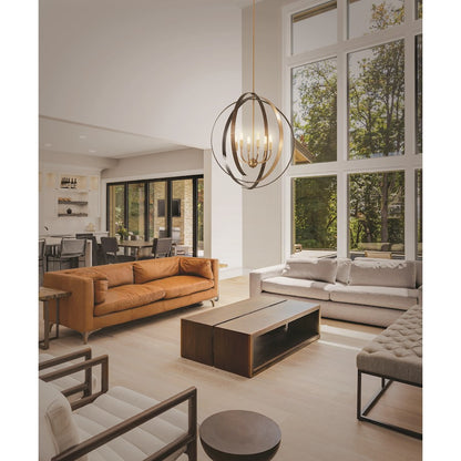 Minka Lavery Tyson's Gate 30in 6-Light Pendant | Aged Brass and Textured Iron | Kitchen Island & Dining Room | 30 x 30 x 32.5 in | Model 4628-099