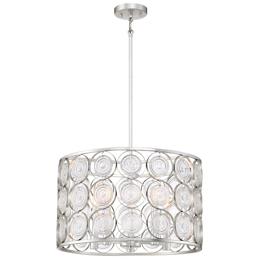 Minka Lavery Culture Chic 20in 1-Light Pendant | Glamorous Catalina Silver Steel and Ripple Glass | Kitchen Island & Dining Room | Model 4666-598
