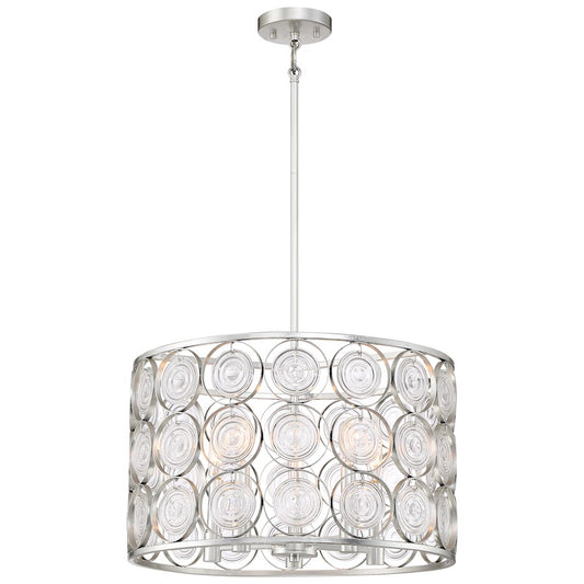 Minka Lavery Culture Chic 20in 1-Light Pendant | Glamorous Catalina Silver Steel and Ripple Glass | Kitchen Island & Dining Room | Model 4666-598