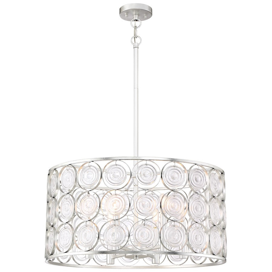 Minka Lavery Culture Chic 24in 1-Light Pendant | Glamorous Catalina Silver Steel and Ripple Glass | Living Room & Dining Room | W 24 | Model 4667-598