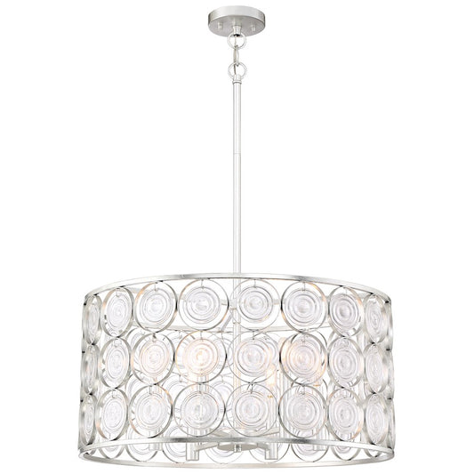 Minka Lavery Culture Chic 24in 1-Light Pendant | Glamorous Catalina Silver Steel and Ripple Glass | Living Room & Dining Room | W 24 | Model 4667-598