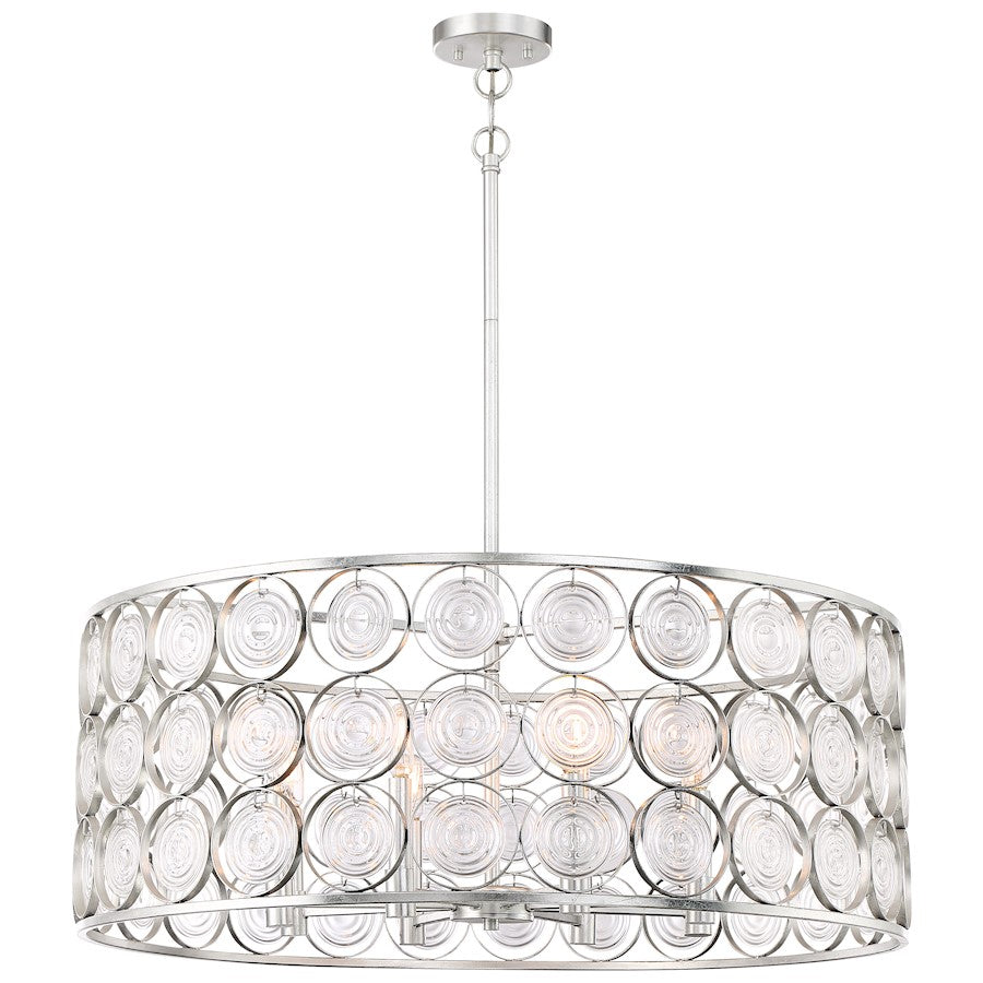 Minka Lavery Culture Chic 32in 1-Light Pendant | Glamorous Catalina Silver Steel and Ripple Glass | Kitchen Island & Dining Room | Model 4668-598
