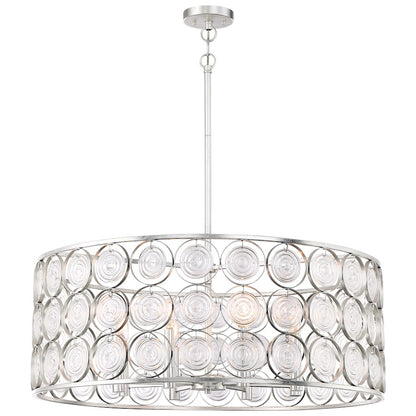 Minka Lavery Culture Chic 32in 1-Light Pendant | Glamorous Catalina Silver Steel and Ripple Glass | Kitchen Island & Dining Room | Model 4668-598