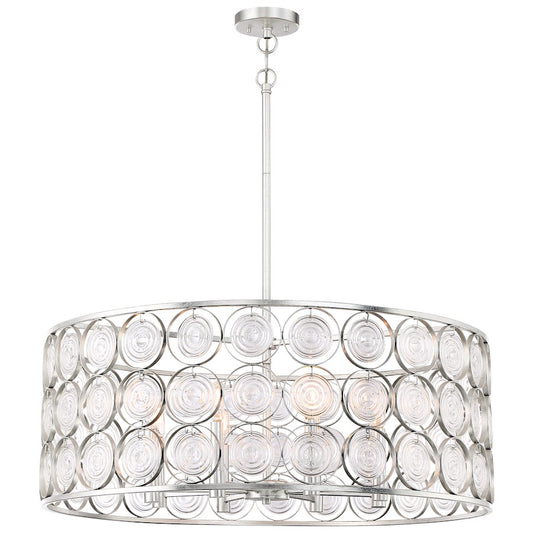 Minka Lavery Culture Chic 32in 1-Light Pendant | Glamorous Catalina Silver Steel and Ripple Glass | Kitchen Island & Dining Room | Model 4668-598