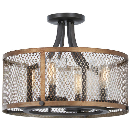 Minka Lavery Marsden Commons 12in 1-Light Semi-Flush | Industrial Smoked Iron with Aged Gold and Clear Glass | Entryway & Hallway | Model 4697-107
