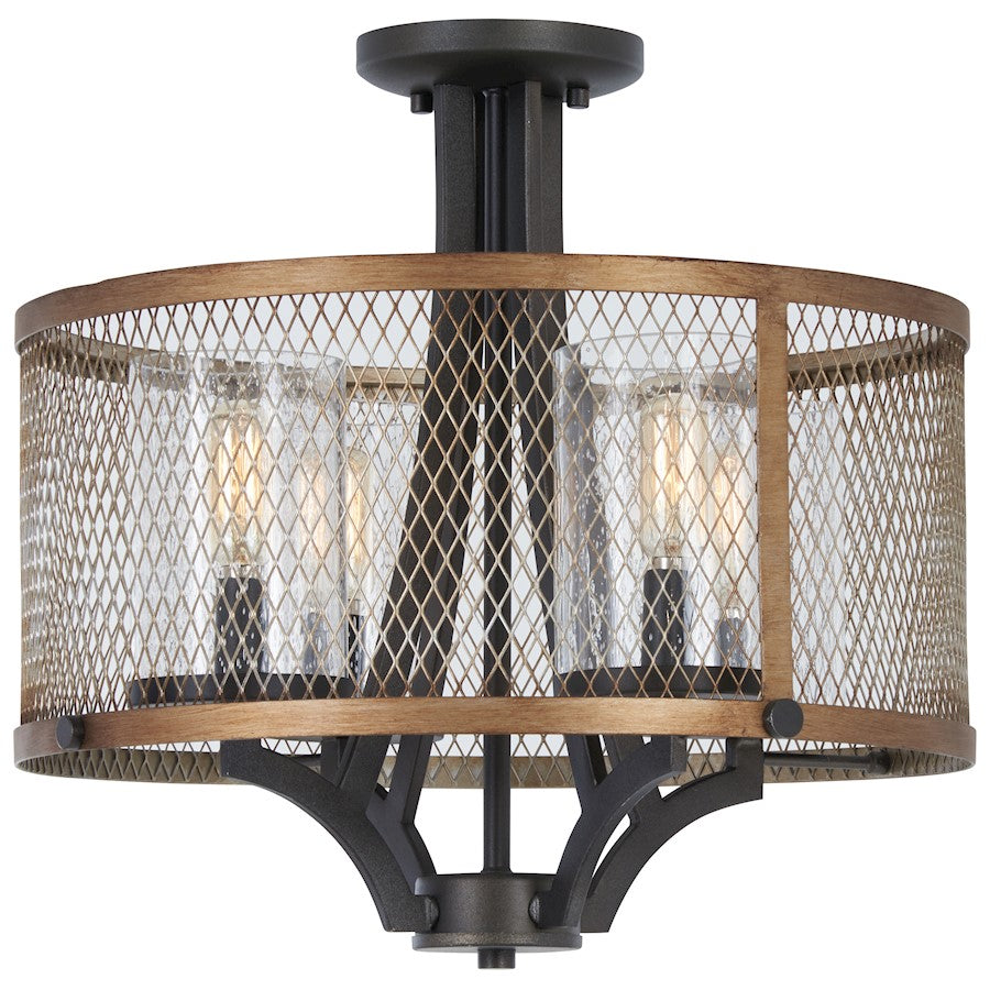 Minka Lavery Marsden Commons 16in 1-Light Semi Flush | Industrial Smoked Iron and Aged Gold Steel | Entryway & Hallway | Model 4698-107