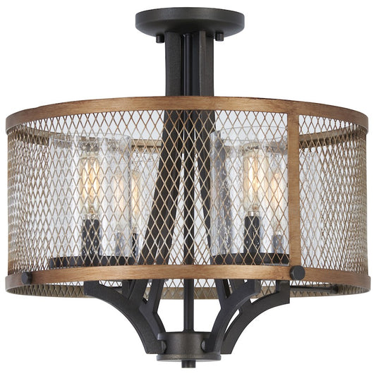 Minka Lavery Marsden Commons 16in 1-Light Semi Flush | Industrial Smoked Iron and Aged Gold Steel | Entryway & Hallway | Model 4698-107