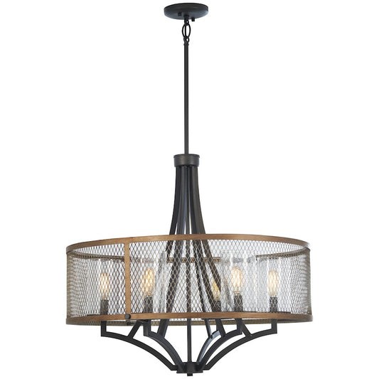 Minka Lavery Marsden Commons 26in 1-Light Chandelier | Industrial Smoked Iron and Aged Gold Steel | Dining Room & Living Room | Model 4699-107