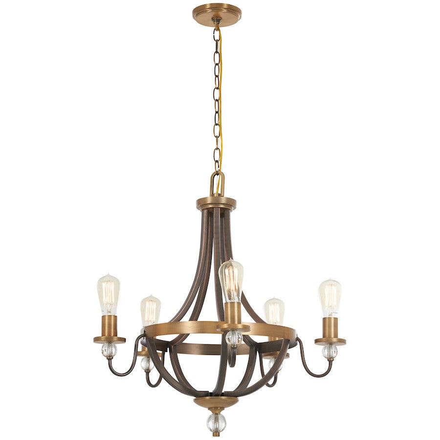 Minka Lavery Safra 25in 5-Light Pendant | Transitional Industrial Harvard Court Bronze and Natural Brushed Brass | Kitchen Island & | Model 4735-113