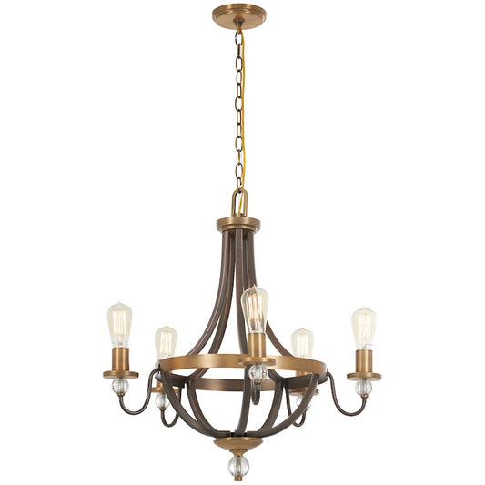 Minka Lavery Safra 25in 5-Light Pendant | Transitional Industrial Harvard Court Bronze and Natural Brushed Brass | Kitchen Island & | Model 4735-113