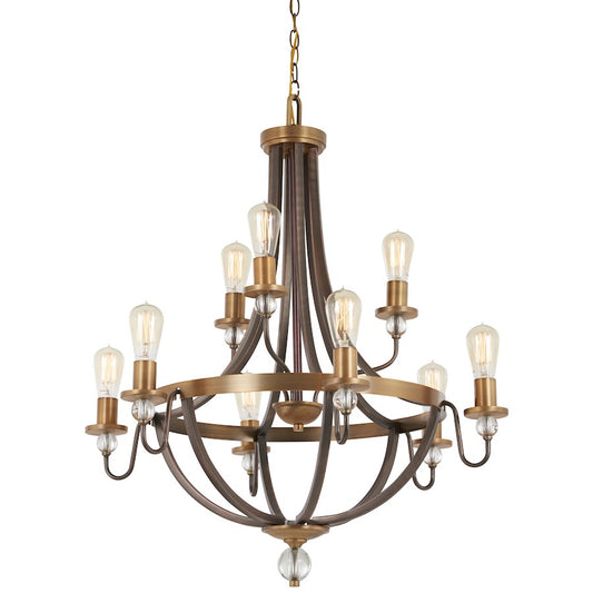 Minka Lavery Criterium 31in 9-Light Island Light | Industrial Harvard Court Bronze with Natural Brushed Brass | Kitchen Island & | Model 4739-113