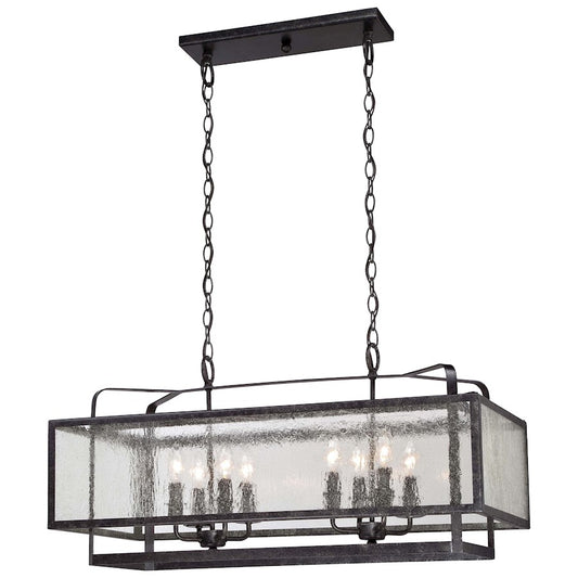 Minka Lavery Camden Square 32in 8-Light Island Light | Industrial Aged Charcoal and Clear Seeded Glass | Kitchen Island & Dining Room | Model 4878-283