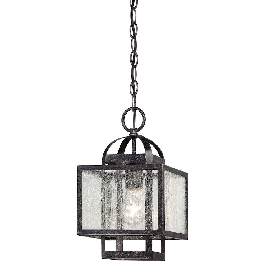 Minka Lavery Camden Square 8in 1-Light Mini Pendant | Industrial Aged Charcoal and Clear Seeded Glass | Kitchen Island & Dining Room | Model 4879-283