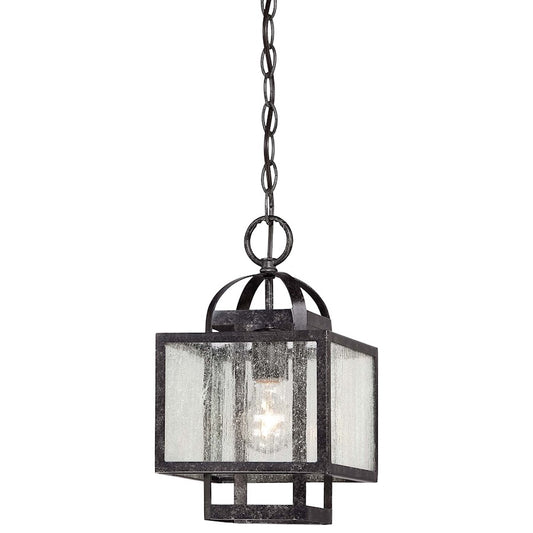 Minka Lavery Camden Square 8in 1-Light Mini Pendant | Industrial Aged Charcoal and Clear Seeded Glass | Kitchen Island & Dining Room | Model 4879-283