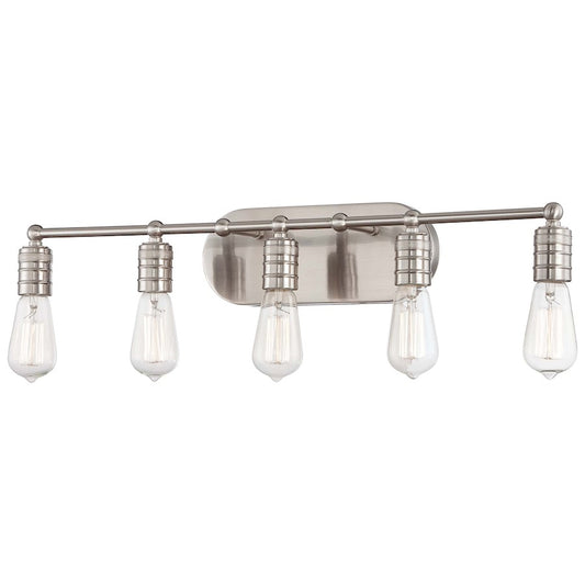 Minka Lavery Downtown Edison 28in 5-Light Bathroom Vanity Light | Brushed Nickel Contemporary | Bathroom Vanity | 28 x 5 x 8 in | Model 5136-84