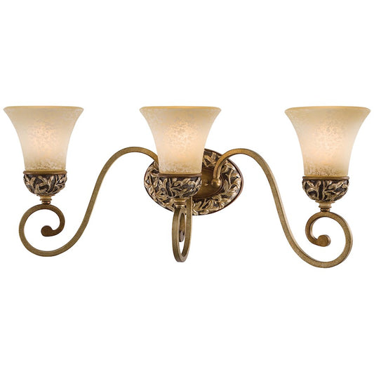 Minka Lavery Salon Grand 24in 3-Light Bath Vanity | Traditional Florence Patina Bronze and Leaf Detail | Bathroom Vanity Light | Model 5553-477
